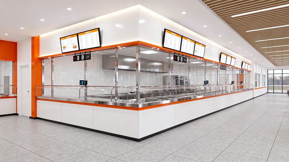 L型黃金動線設計的餐飲店出餐口裝修效果圖