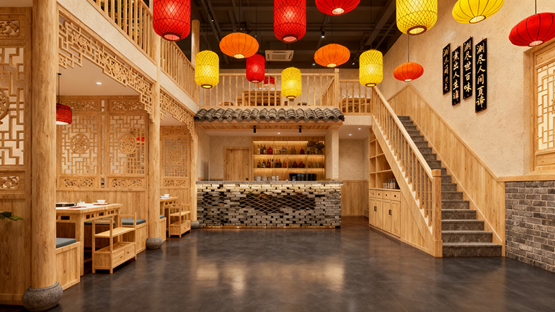 傳統(tǒng)中式火鍋店裝修效果圖